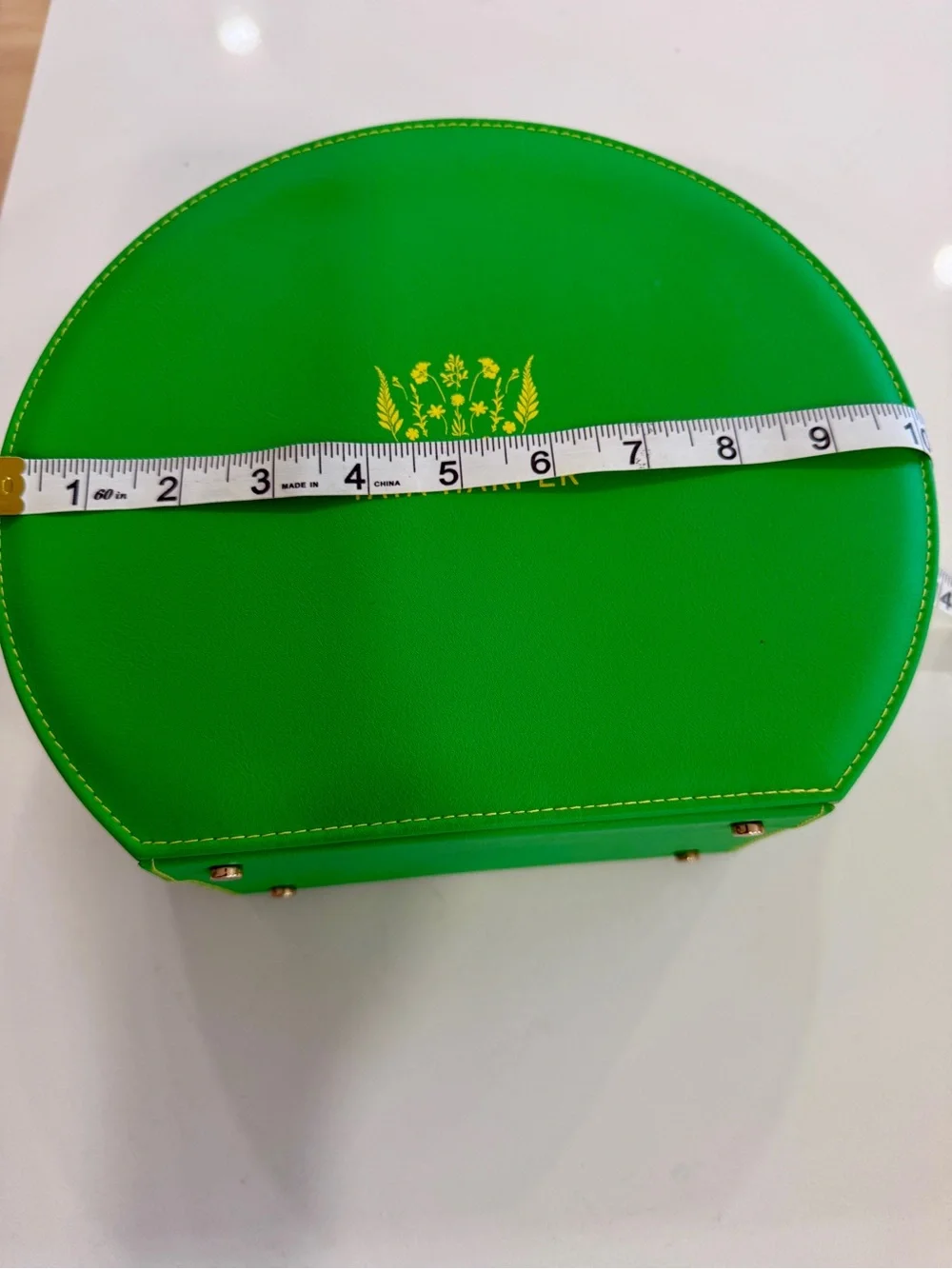 Tata Harper Bright Green Round Cosmetic Case with Gold Logo